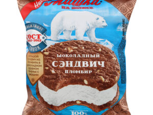 Мороженое.Казахстан. Мишка на полюсе пломбир сэндвич в шоколадном печенье 85гр